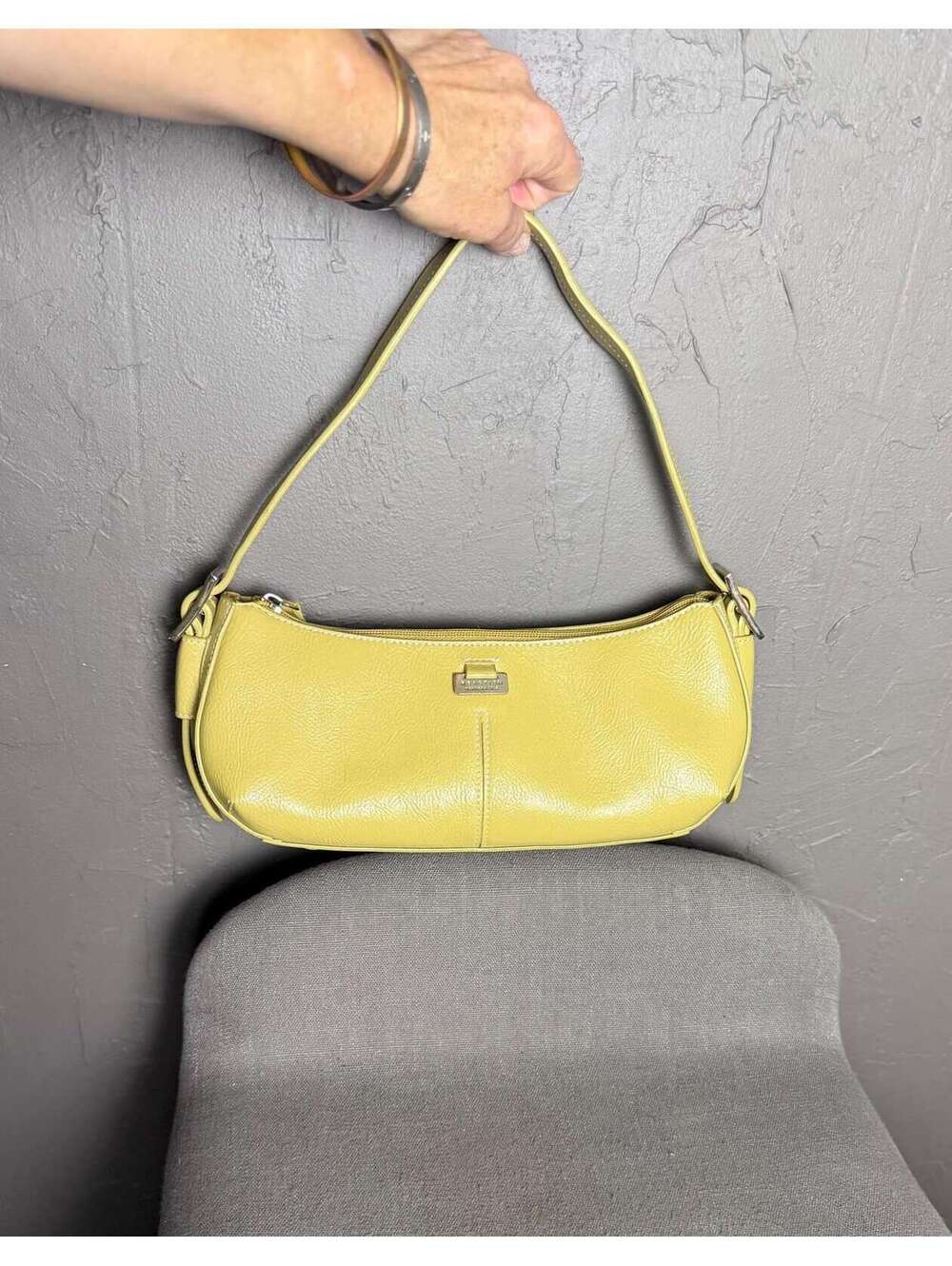 1990's Banana Faux Leather Baguette Purse by Kenneth Cole 90s Minimalist Bag